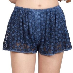 POL Navy Blue Embroidered Lace Pull On Lined Shorts Size Small NWT